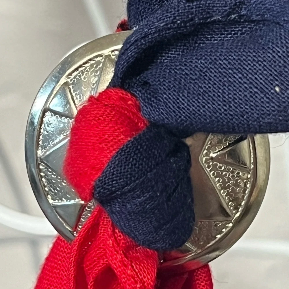 Vintage Red Blue Braided Bandana Silver Charm Accents
